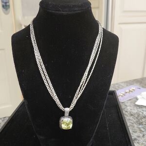 Elegant Removeable Large Lemon Quartz on a 4 in 1 Silver tone Chain 17in +2in